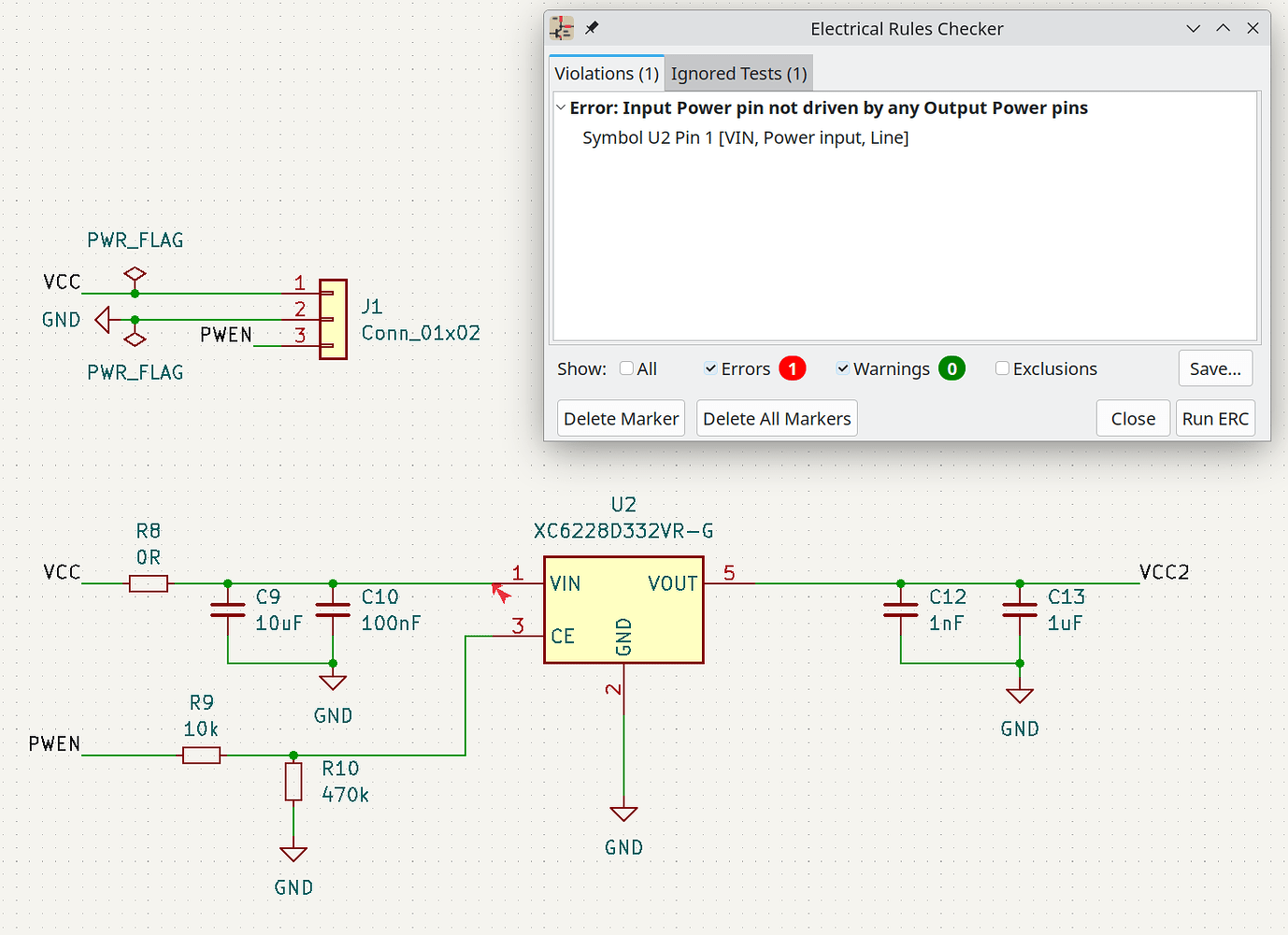 ERC error "Input Power pin not driven by any Output Power pins" caused