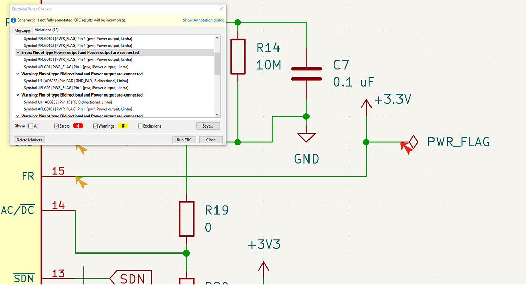 ERC Error Input power pin not driven by output power pins 3V3 and GND