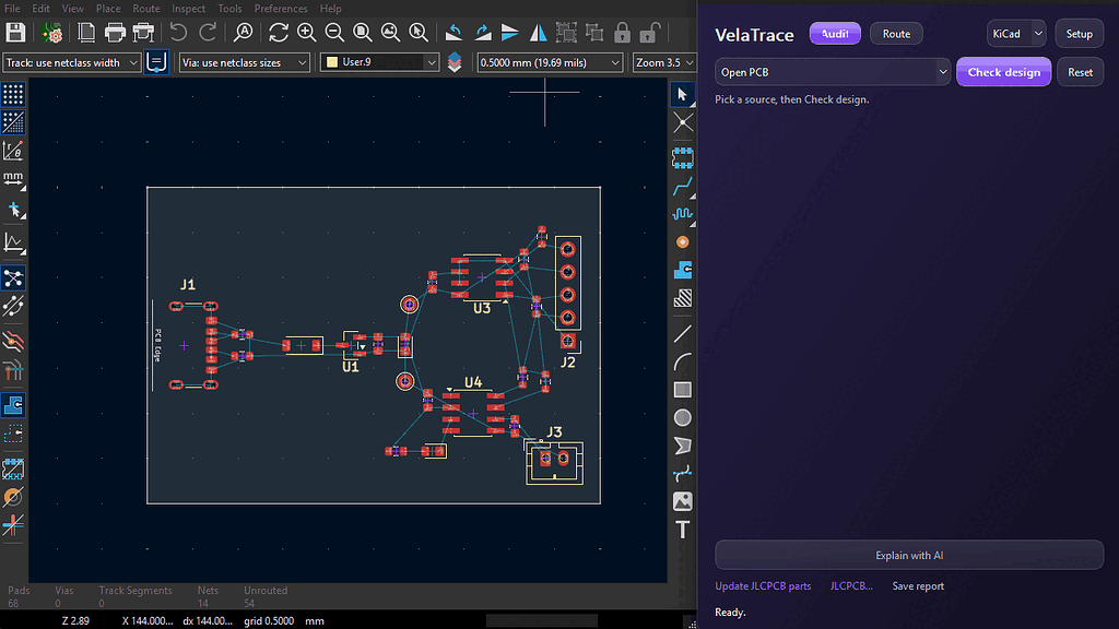 VelaTrace：KiCad 10 免费 IPC 插件，下单前零件核对 + 受控 Freerouting