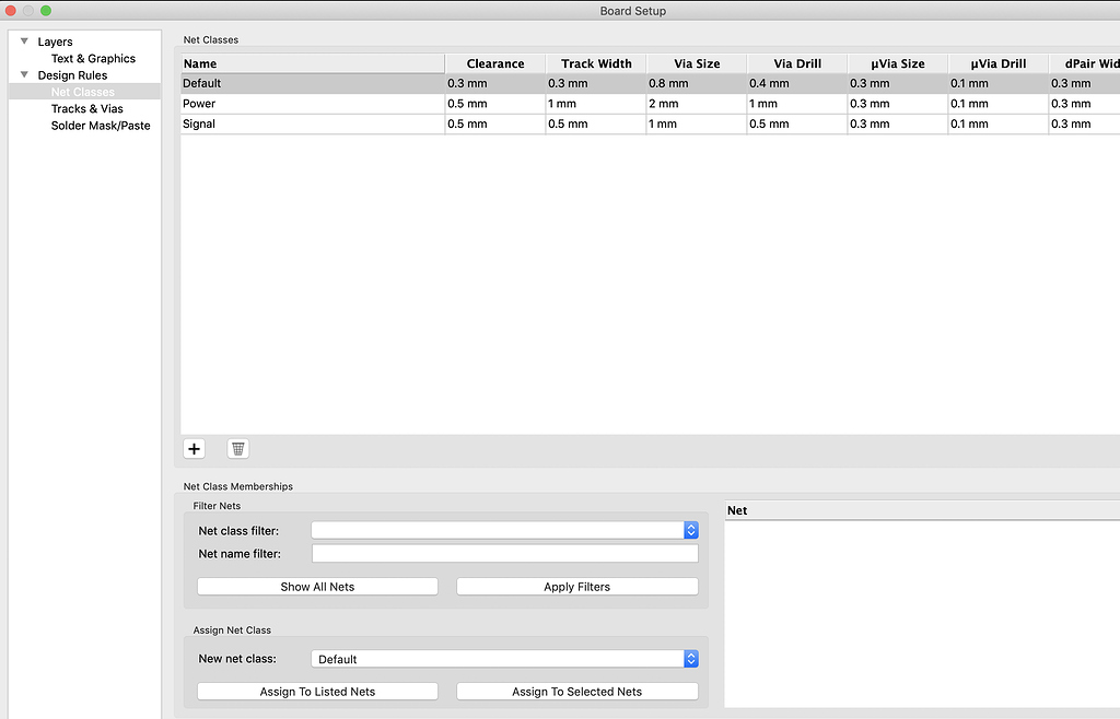 KiCAD 5.1.x How to use Net Classes? won't load) Layout
