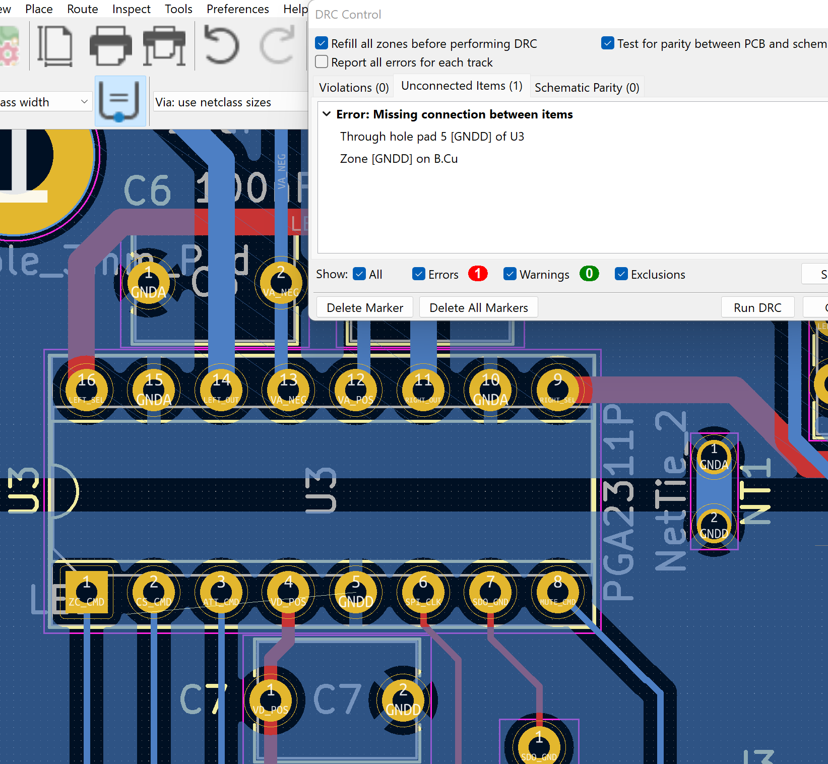 DRC: Missing connection between items - Layout - KiCad.info Forums